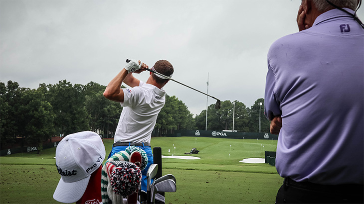 Titleist Brand Ambassador Justin Thomas practices...