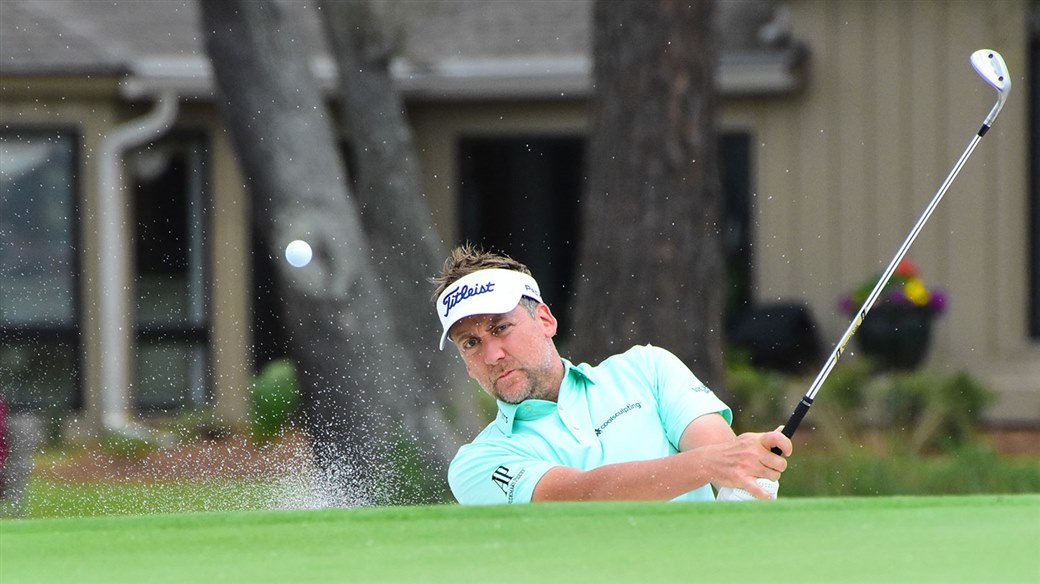 Ian Poulter gets up and down from a greenside bunker with his Vokey SM7 lob wedge