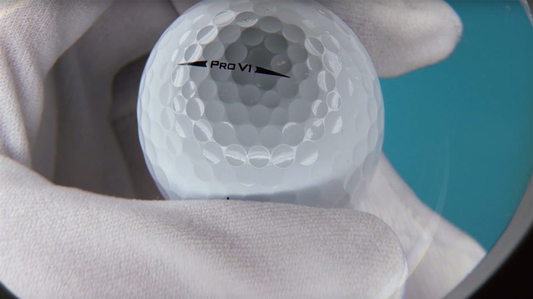 A Quality Control Engineer Inspects a Titleist Pro V1 golf ball at Ball Plant 3 in New Bedford, MA