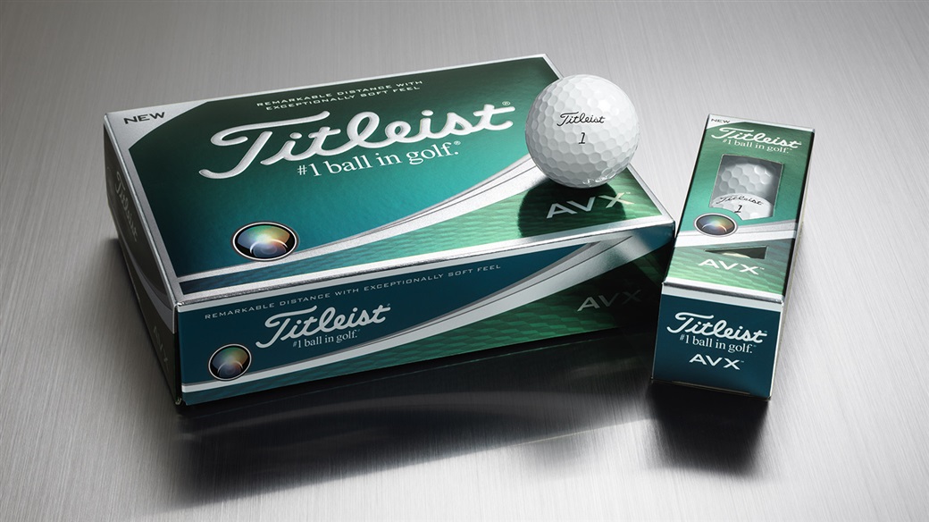 Titleist AVX golf ball dozen, 3-ball sleeve and single golf ball image