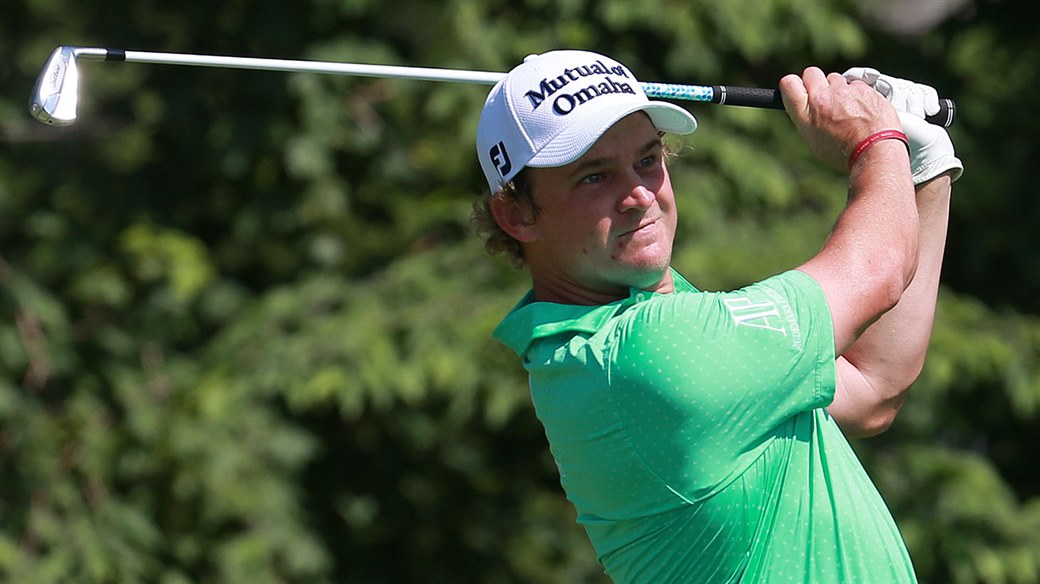 Bud Cauley hits a tee shot with a Titleist U500 prototype utility iron during action at the 2019 Memorial Tournament