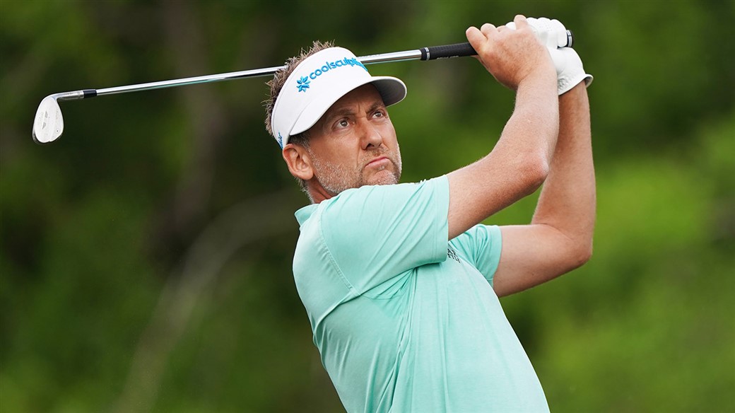 Ian Poulter Plays a shot with his Titleist AP2 iron at the WGC-Dell Technologies Match Play
