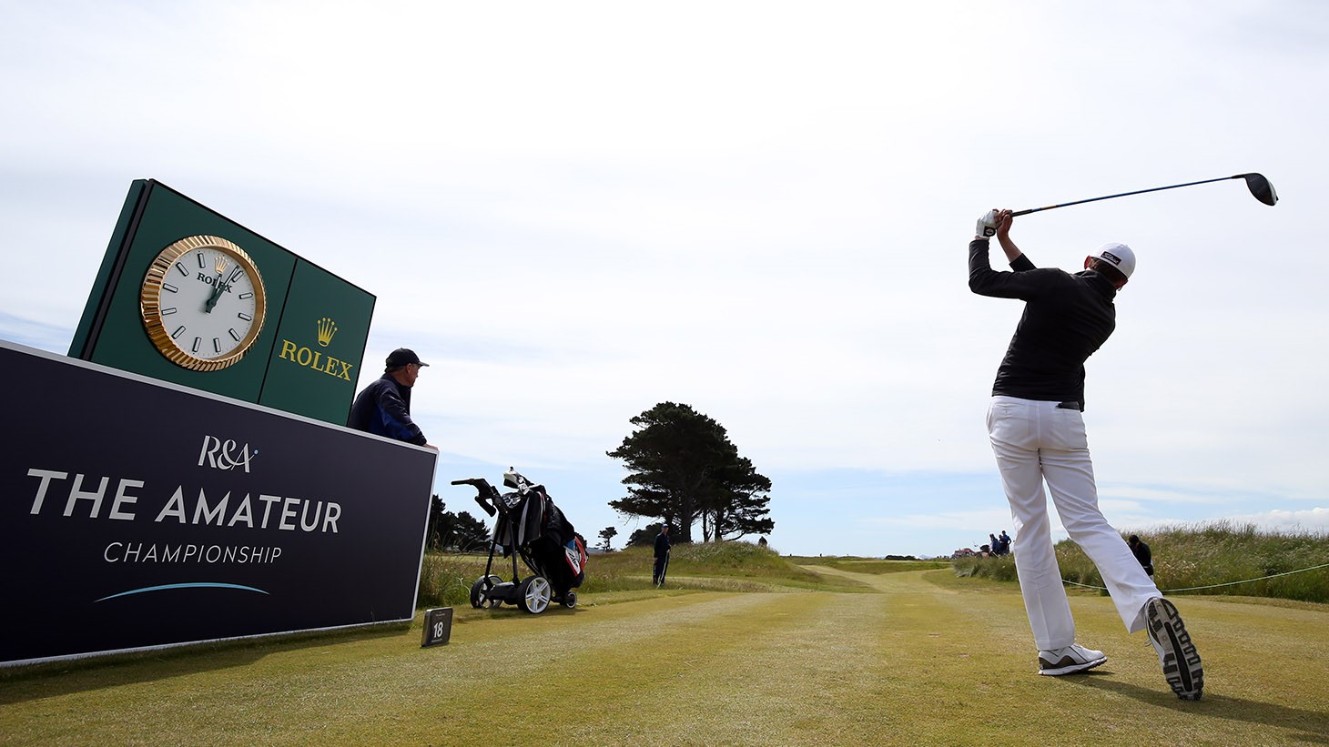 An amateur competitor tees off during the R&A Amateur Championship at Portmarnock