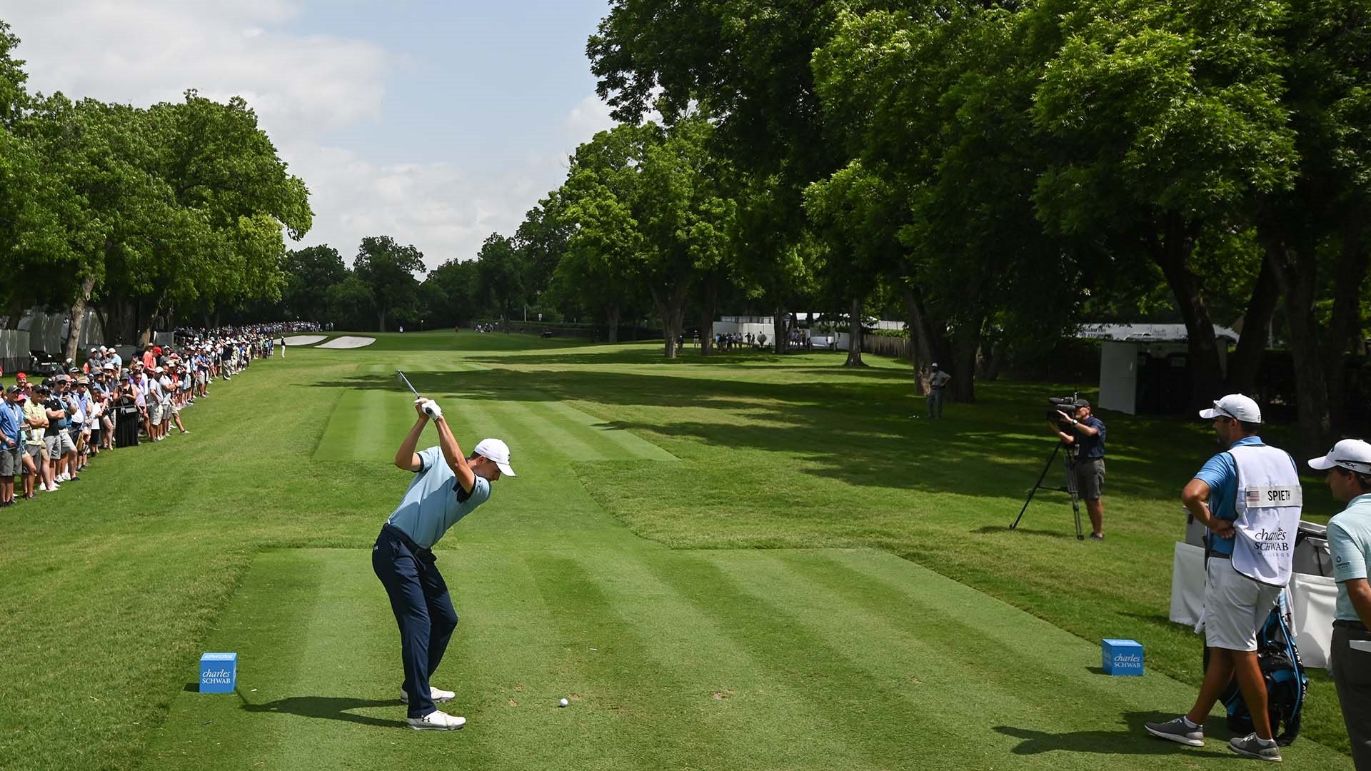 Jordan Spieth tees off during action at the 2019 Charles Schwab Challenge at Colonial Country Club